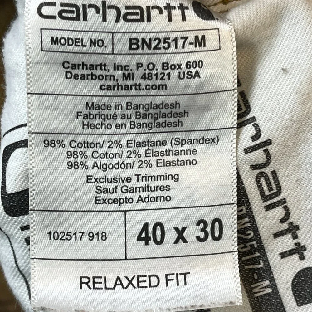 Carhartt Relaxed Fit Pants Men's 40 Brown Bn2517-m Rugged‎ Flex Canvas Workwear